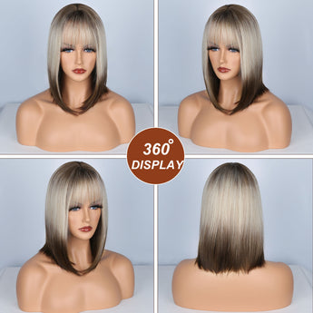 360° display of women's gradient gray bob wig.