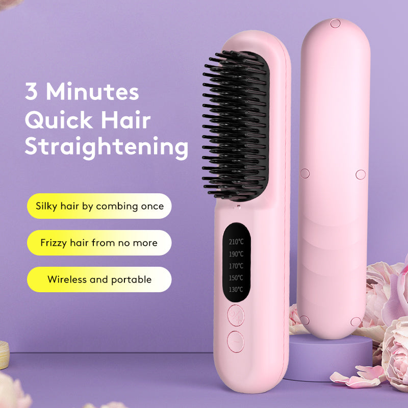 Wireless Straight Hair Comb - Negative Ion, Mini Electric, Dual Purpose, Portable