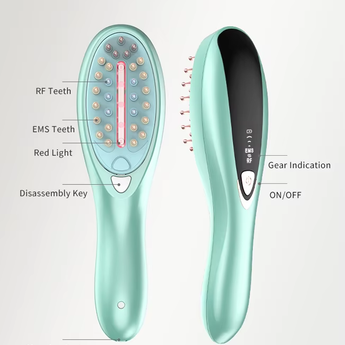 Detailed view of hair loss treatment comb for hair growth.