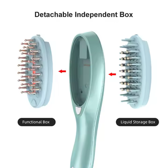 Detachable liquid storage box of hair growth treatment comb.