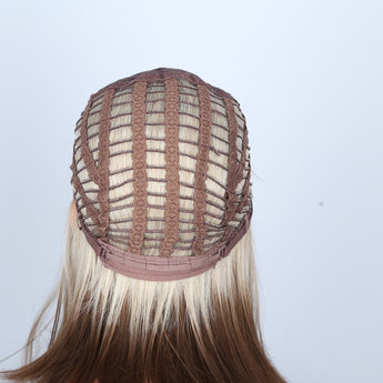 Elastic mesh cap for adjustable women's wig fit.