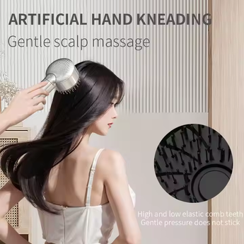 Gentle scalp massage with electric head comb for hair care.