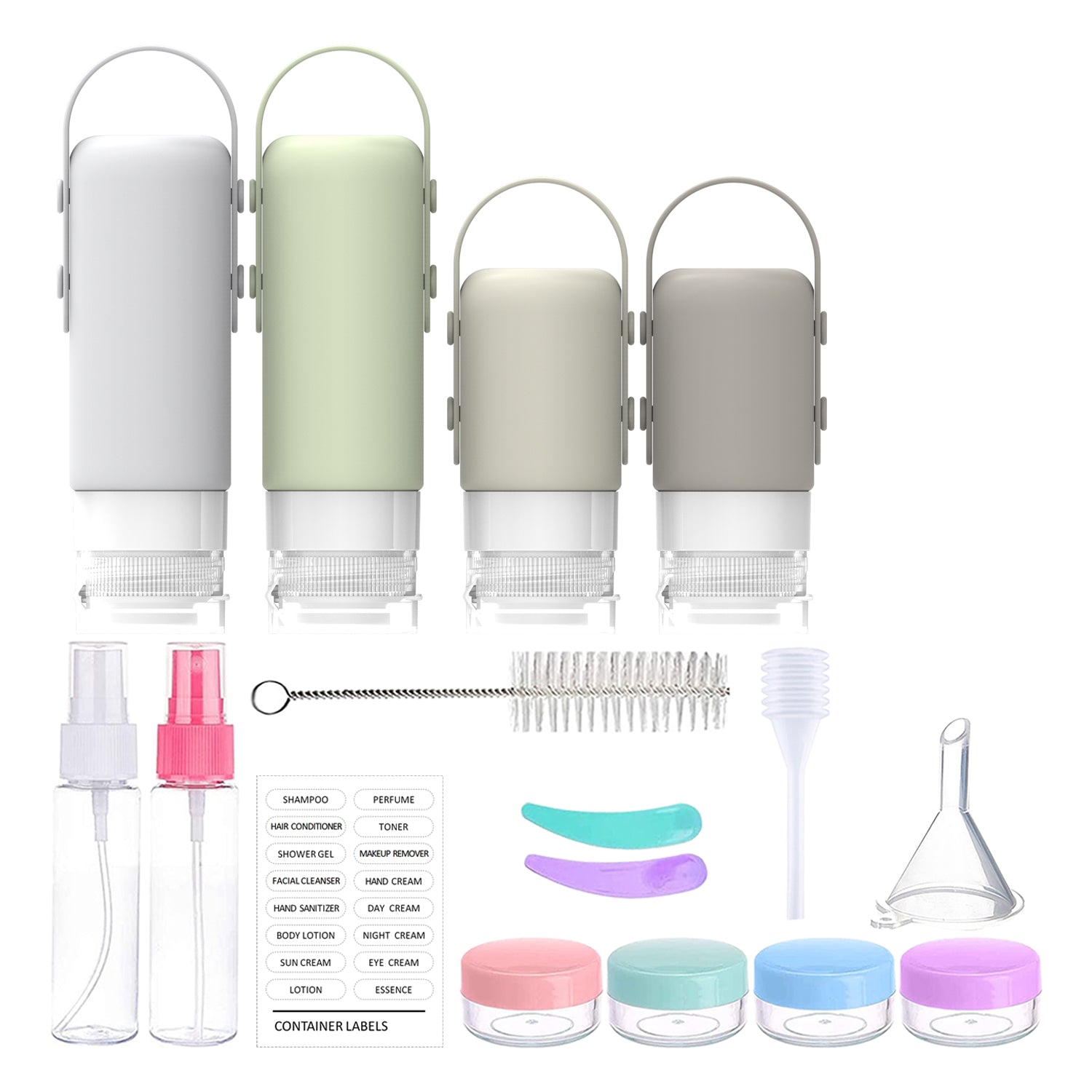 Portable Silicone Travel Bottles Set with Keychain - Refillable, Leak-proof Containers for Hand Sanitizer, Toiletries, Shampoo