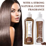 Model using Coffee Extract Shampoo & Conditioner for healthy hair