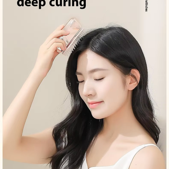 Real-life photo of model using the massage comb for hair care.