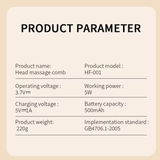 Product parameters of electric head comb for hair care.