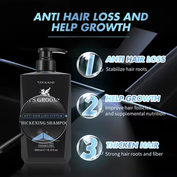 Product functions highlighting hair growth and scalp care.