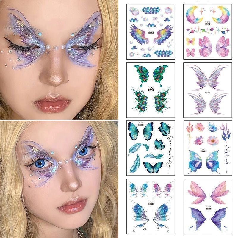 13 Sheets Glitter Butterfly Makeup Tattoos - Colorful, Waterproof, Temporary Stickers for Face, Eyes, Party, Festival