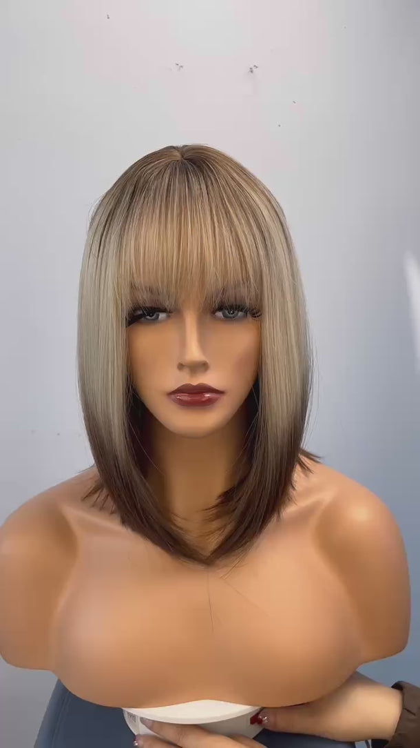 Video effects showcasing gradient gray bob wig.